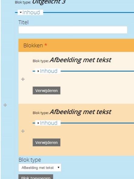 5. Je kunt de volgorde van de blokken veranderen door deze te slepen via het kruisje links van het blok of door het gewicht van de blokken te veranderen (zie voorbeeld hiernaast). 6.