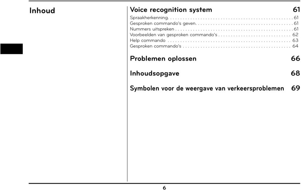 ............................ 62 Help commando................................................. 63 Gesproken commando's.