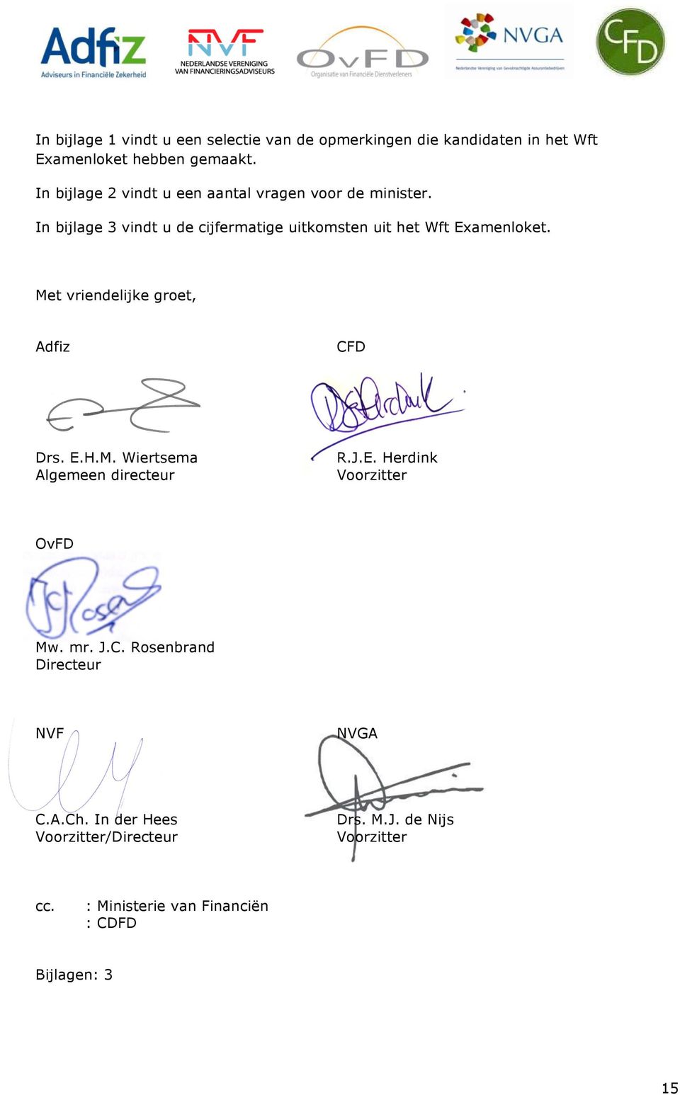 In bijlage 3 vindt u de cijfermatige uitkomsten uit het Wft Examenloket. Met vriendelijke groet, Adfiz CFD Drs. E.H.M. Wiertsema Algemeen directeur R.