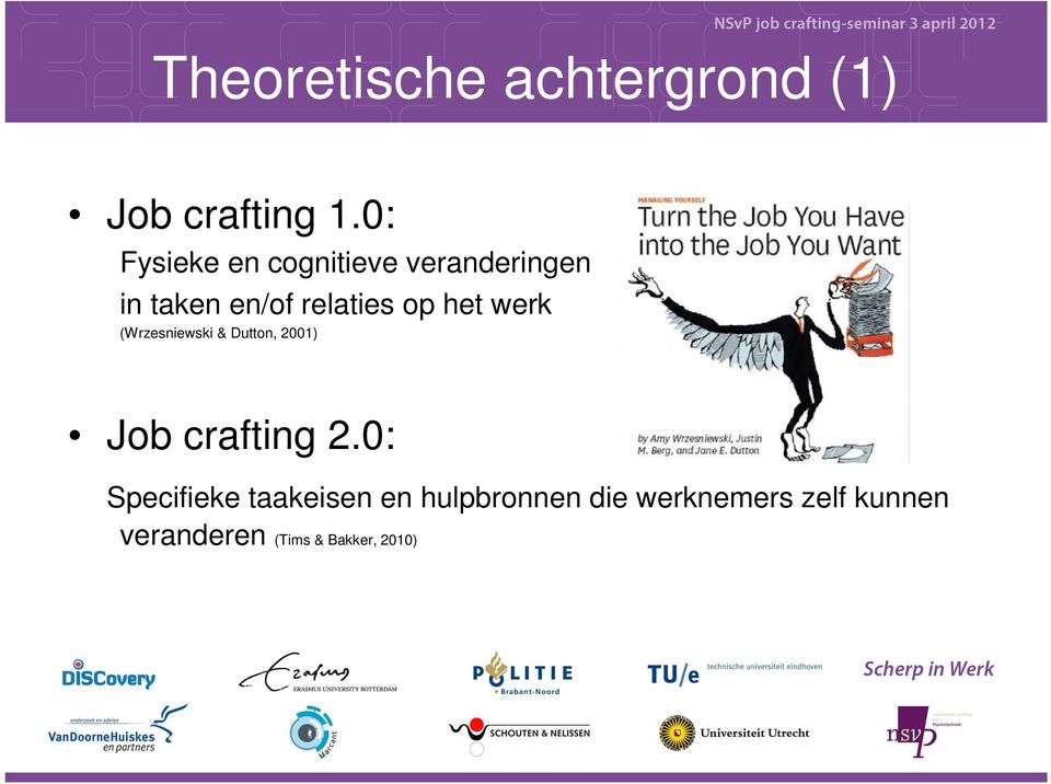 het werk (Wrzesniewski & Dutton, 2001) Job crafting 2.