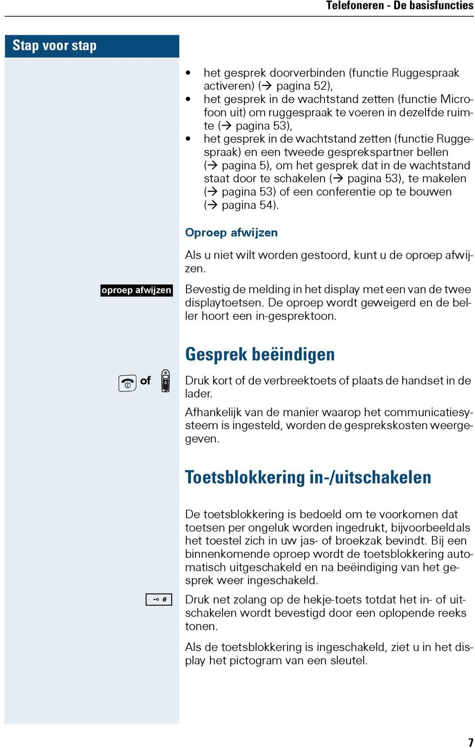 schakelen ( pagina 53), te makelen ( pagina 53) of een conferentie op te bouwen ( pagina 54). Oproep afwijzen Als u niet wilt worden gestoord, kunt u de oproep afwijzen.