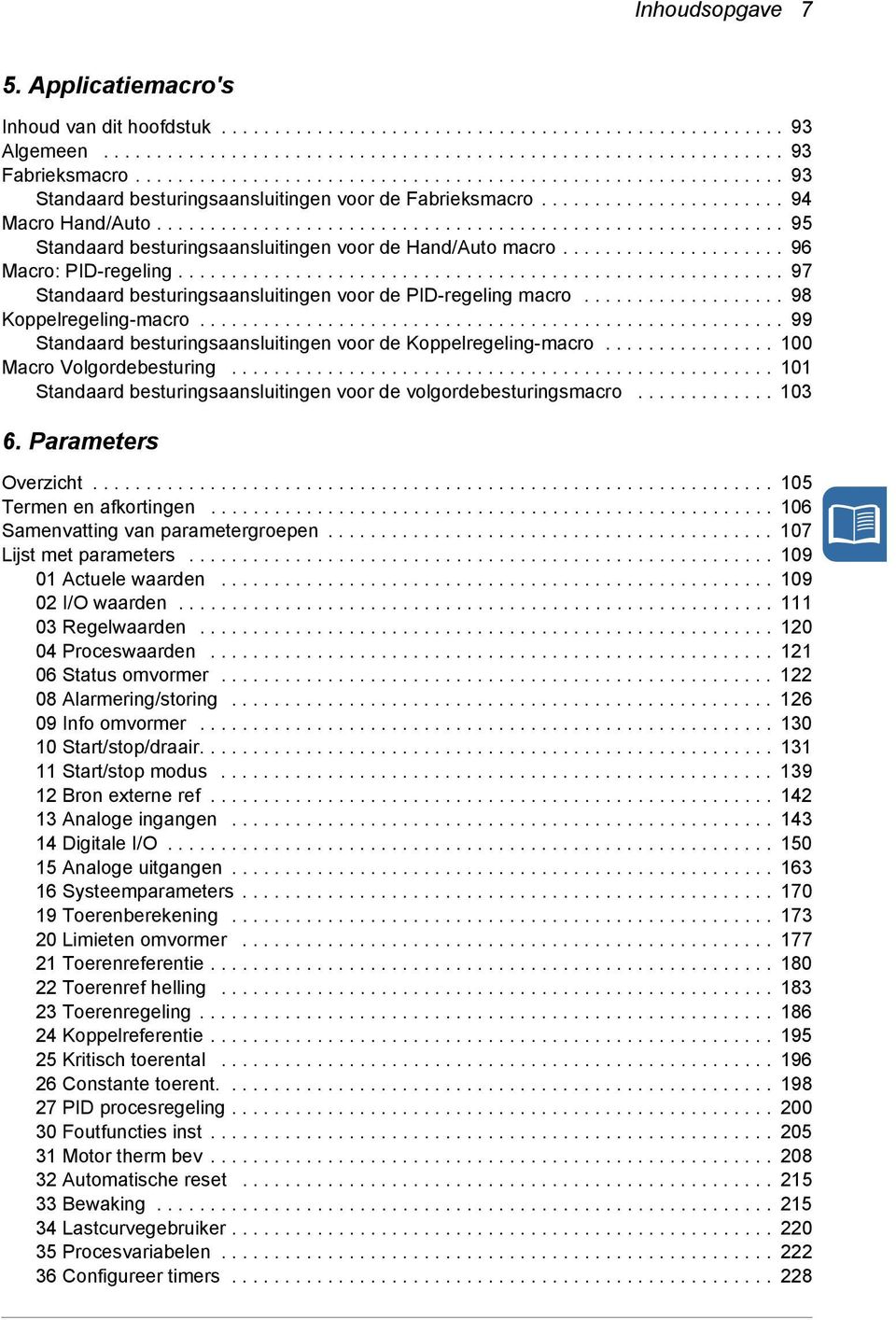 .......................................................... 95 Standaard besturingsaansluitingen voor de Hand/Auto macro..................... 96 Macro: PID-regeling.