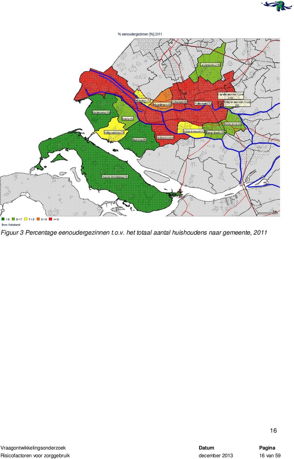 het totaal aantal huishoudens naar