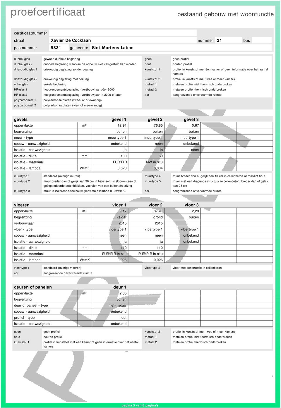 informatie over het aantal kamers drievoudig glas 2 drievoudig beglazing met coating kunststof 2 profiel in kunststof met twee of meer kamers enkel glas enkele beglazing metaal 1 metalen profiel niet