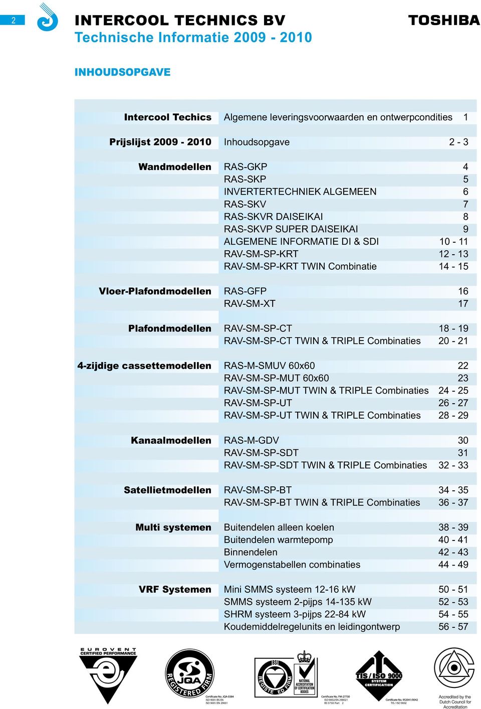 Vloer-Plafondmodellen RAS-GFP 16 RAV-SM-XT 17 Plafondmodellen RAV-SM-SP-CT 18-19 RAV-SM-SP-CT TWIN & TRIPLE Combinaties 20-21 4-zijdige cassettemodellen RAS-M-SMUV 60x60 22 RAV-SM-SP-MUT 60x60 23