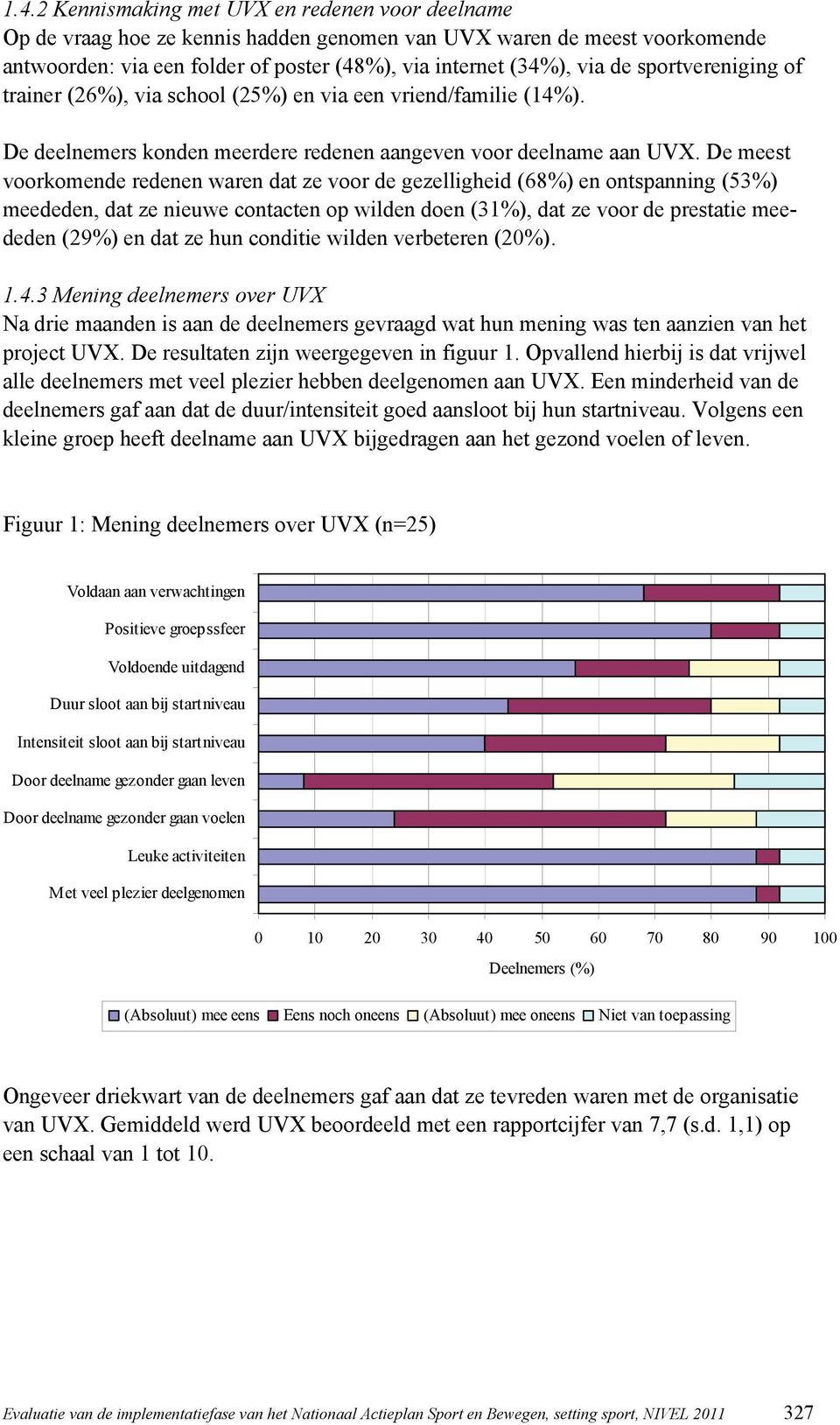 De meest voorkomende redenen waren dat ze voor de gezelligheid (68%) en ontspanning (53%) meededen, dat ze nieuwe contacten op wilden doen (31%), dat ze voor de prestatie meededen (29%) en dat ze hun