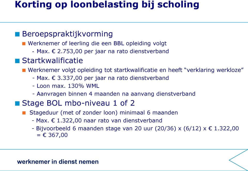 337,00 per jaar na rato dienstverband - Loon max.