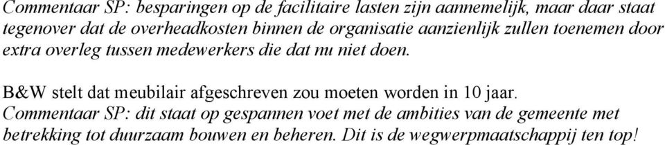 niet doen. B&W stelt dat meubilair afgeschreven zou moeten worden in 10 jaar.