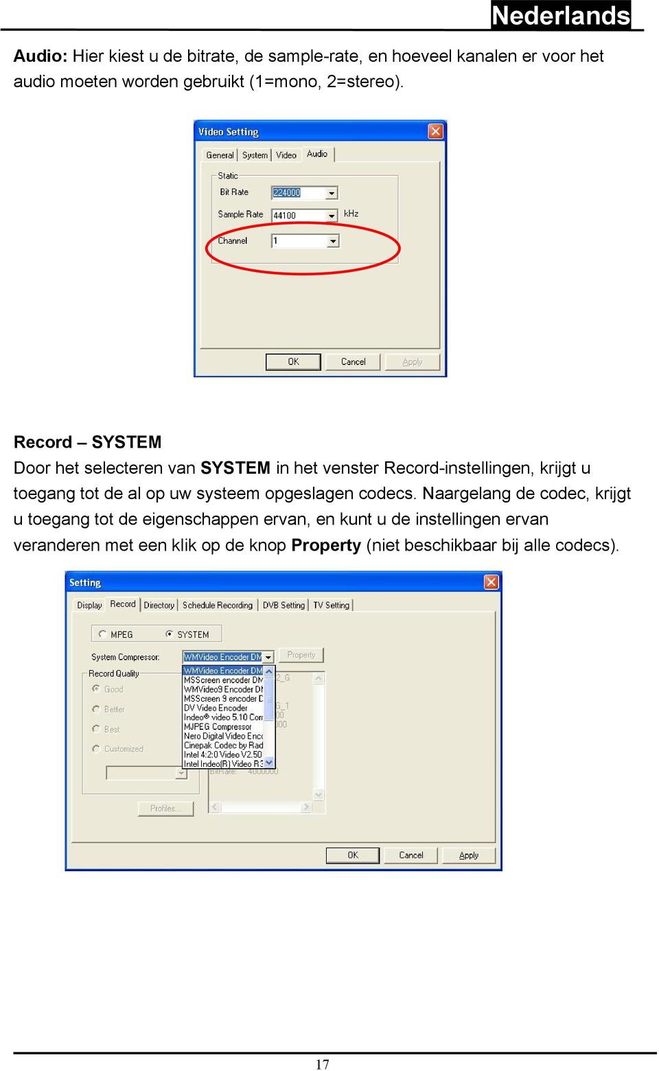 Record SYSTEM Door het selecteren van SYSTEM in het venster Record-instellingen, krijgt u toegang tot de al op