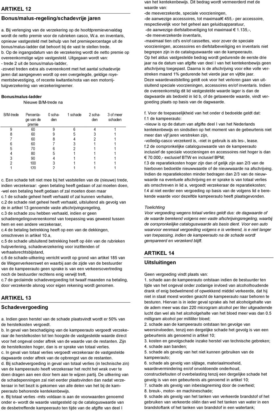 Uitgegaan wordt van: - trede 2 uit de bonus/malus-ladder, -zoveel treden extra als overeenkomt met het aantal schadevrije jaren dat aangegeven wordt op een overgelegde, geldige royementsbevestiging,