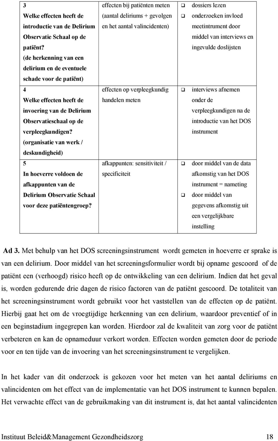 ingevulde doslijsten (de herkenning van een delirium en de eventuele schade voor de patiënt) 4 effecten op verpleegkundig interviews afnemen Welke effecten heeft de handelen meten onder de invoering