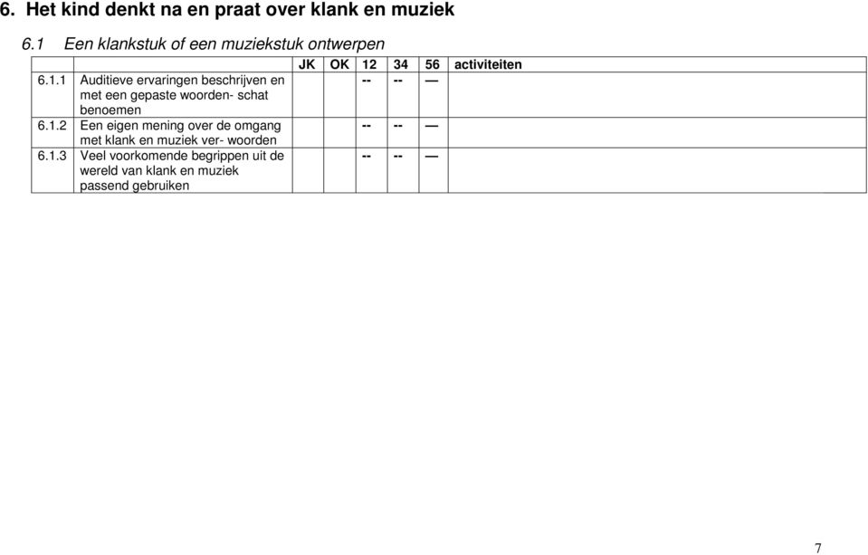 1.2 Een eigen mening over de omgang met klank en muziek ver- woorden 6.1.3 Veel