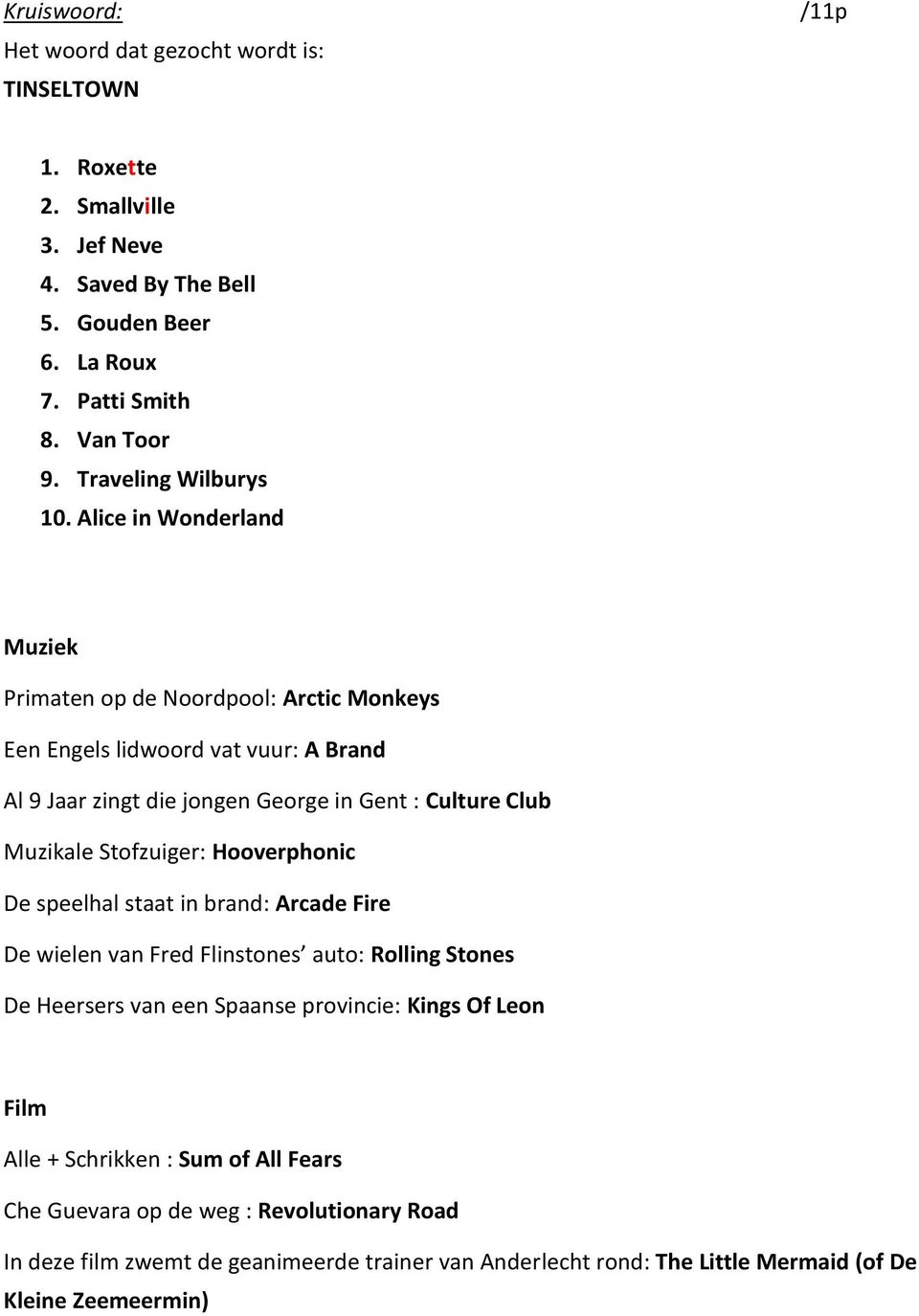 Alice in Wonderland Muziek Primaten op de Noordpool: Arctic Monkeys Een Engels lidwoord vat vuur: A Brand Al 9 Jaar zingt die jongen George in Gent : Culture Club Muzikale