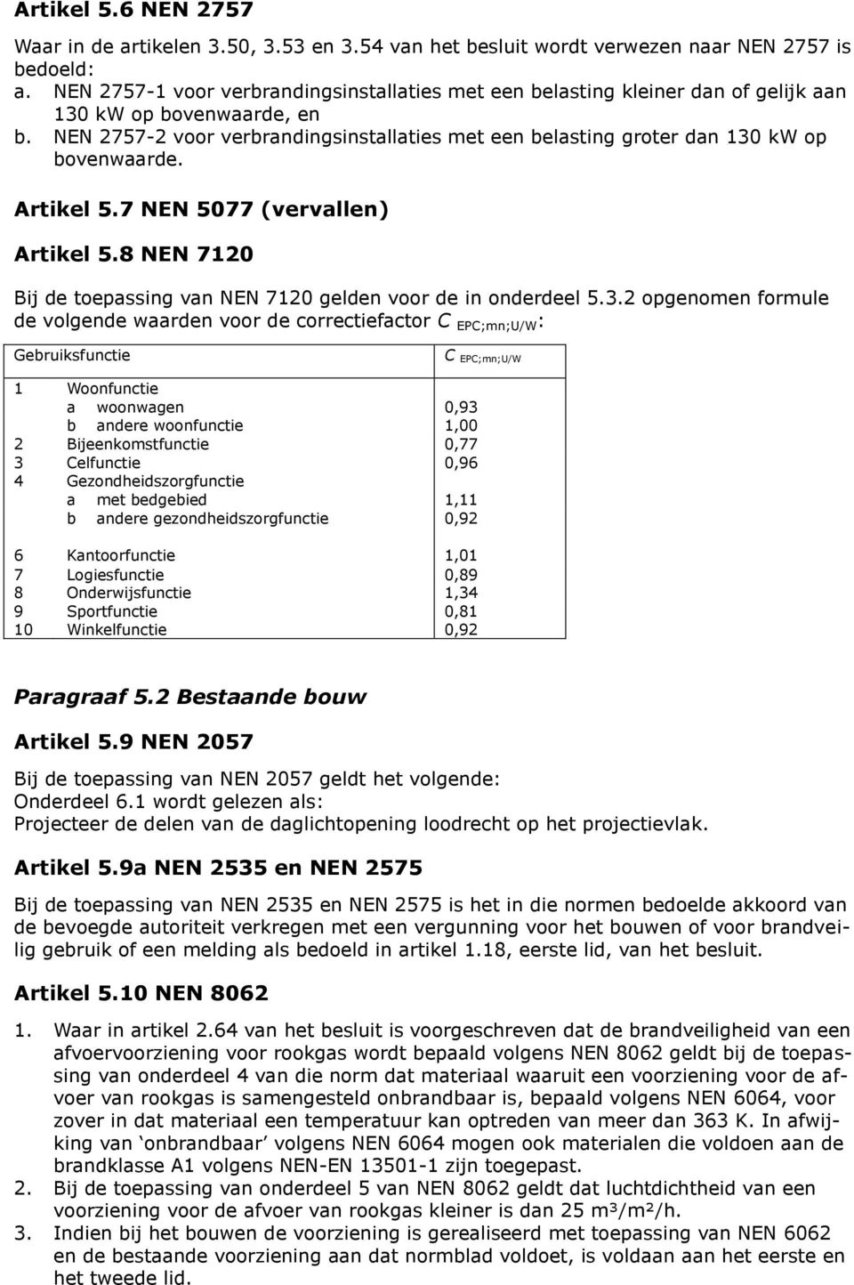NEN 2757-2 voor verbrandingsinstallaties met een belasting groter dan 130 kw op bovenwaarde. Artikel 5.7 NEN 5077 (vervallen) Artikel 5.