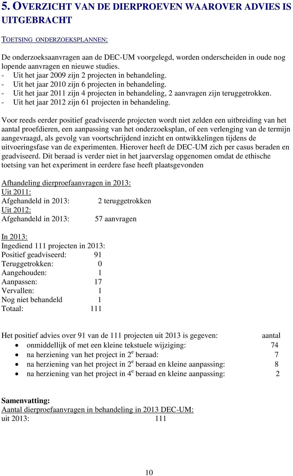 - Uit het jaar 2011 zijn 4 projecten in behandeling, 2 aanvragen zijn teruggetrokken. - Uit het jaar 2012 zijn 61 projecten in behandeling.