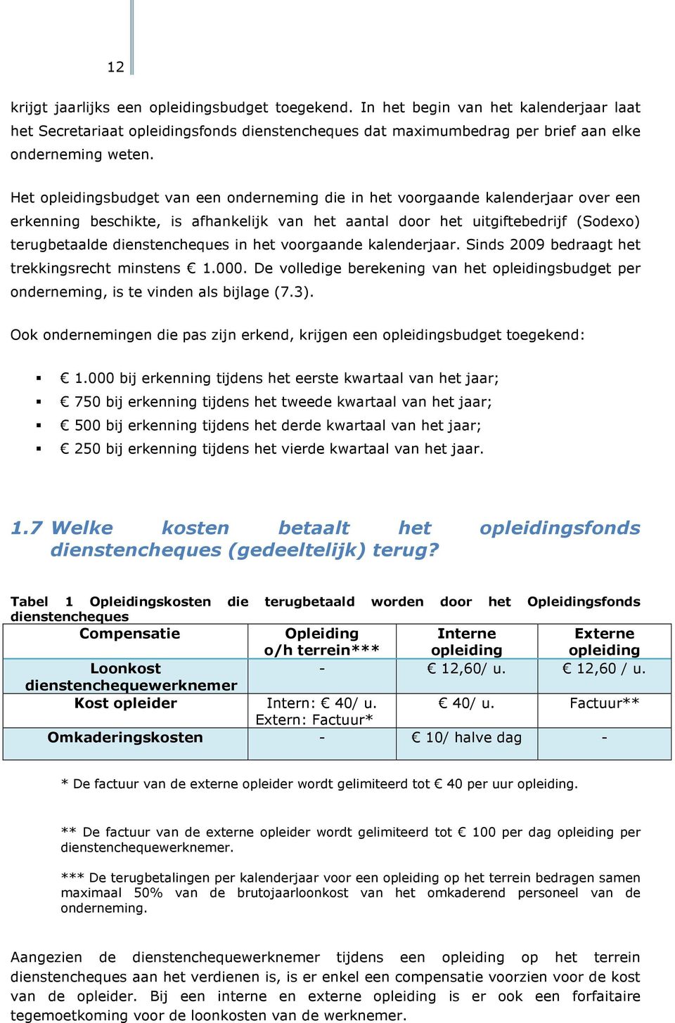 in het voorgaande kalenderjaar. Sinds 2009 bedraagt het trekkingsrecht minstens 1.000. De volledige berekening van het opleidingsbudget per onderneming, is te vinden als bijlage (7.3).