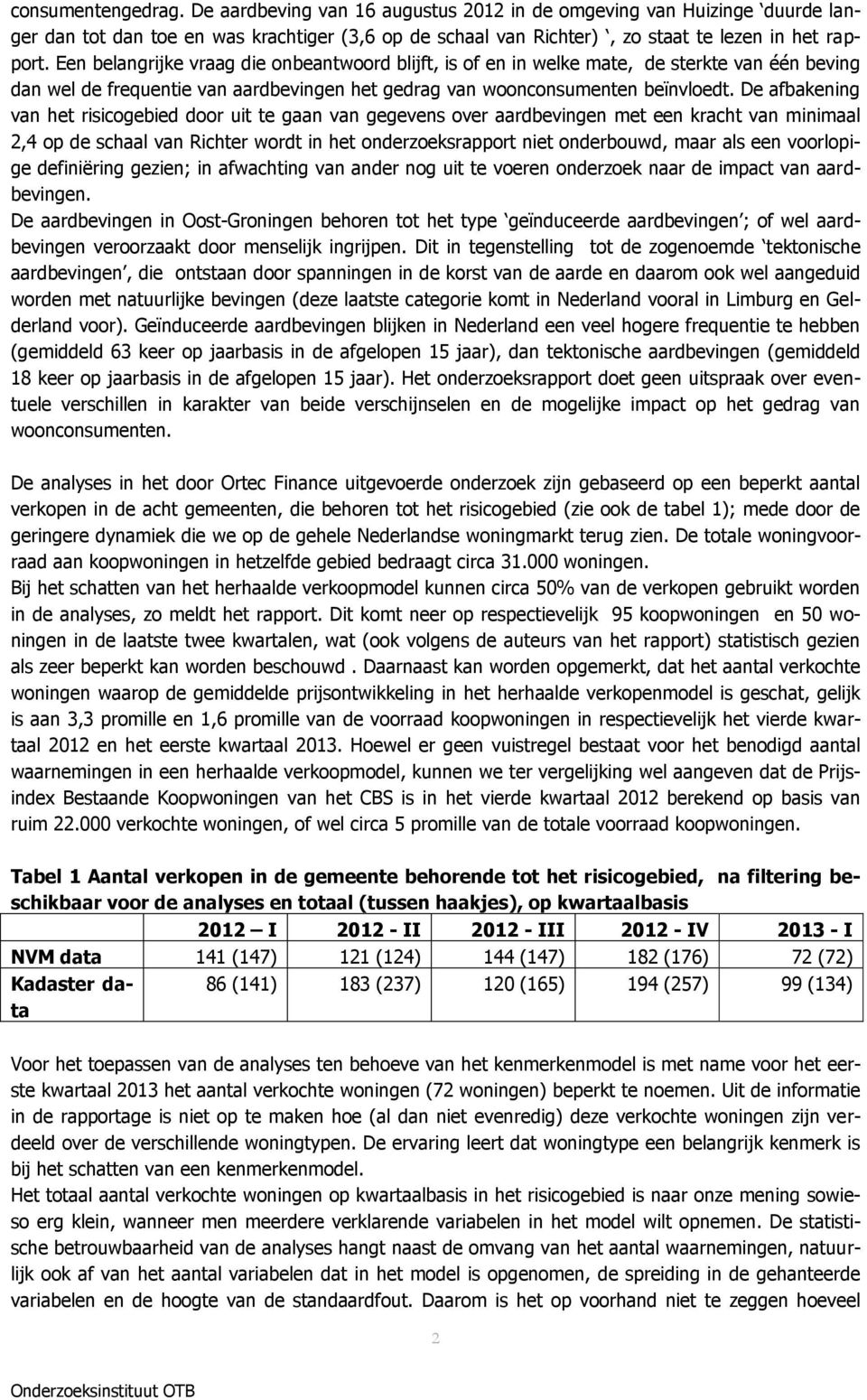 De afbakening van het risicogebied door uit te gaan van gegevens over aardbevingen met een kracht van minimaal 2,4 op de schaal van Richter wordt in het onderzoeksrapport niet onderbouwd, maar als