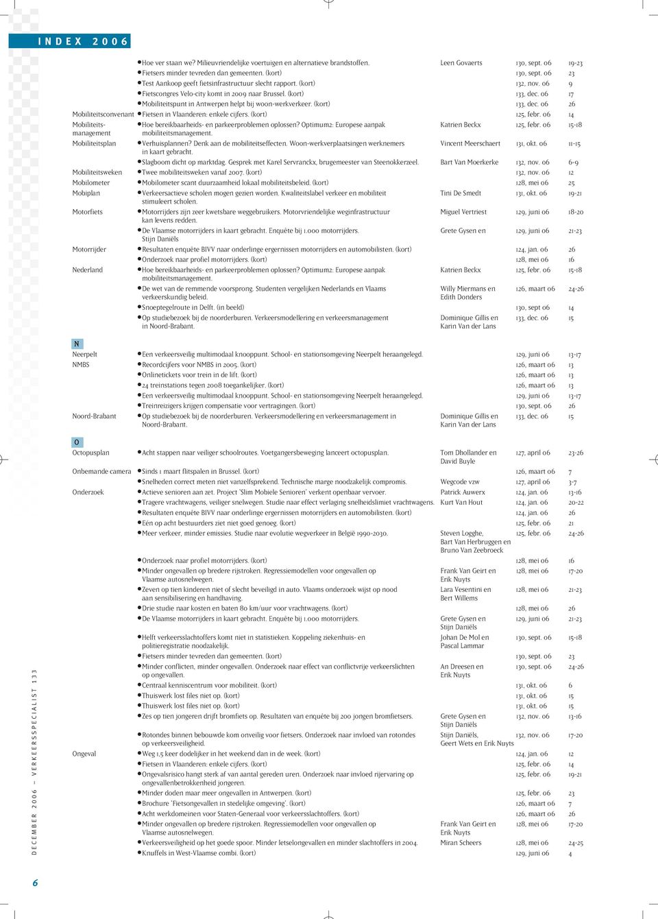 06 17 Mobiliteitspunt in Antwerpen helpt bij woon-werkverkeer. (kort) 133, dec. 06 26 Mobiliteitsconvenant Fietsen in Vlaanderen: enkele cijfers. (kort) 125, febr.