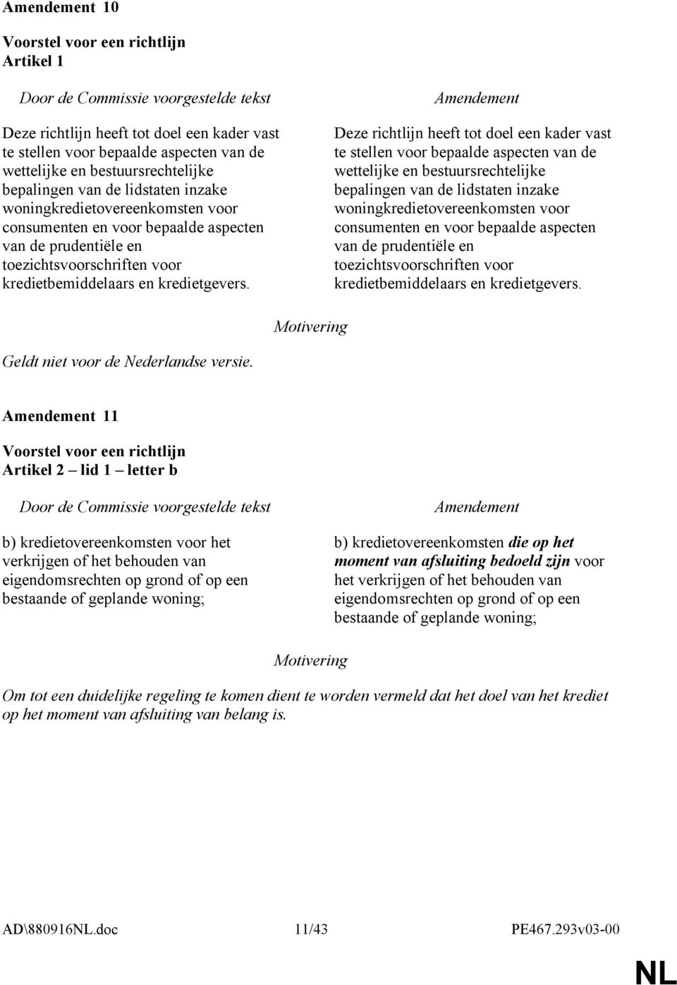 Deze richtlijn heeft tot doel een kader vast te stellen voor bepaalde aspecten van de wettelijke en bestuursrechtelijke bepalingen van de lidstaten inzake woningkredietovereenkomsten  Geldt niet voor