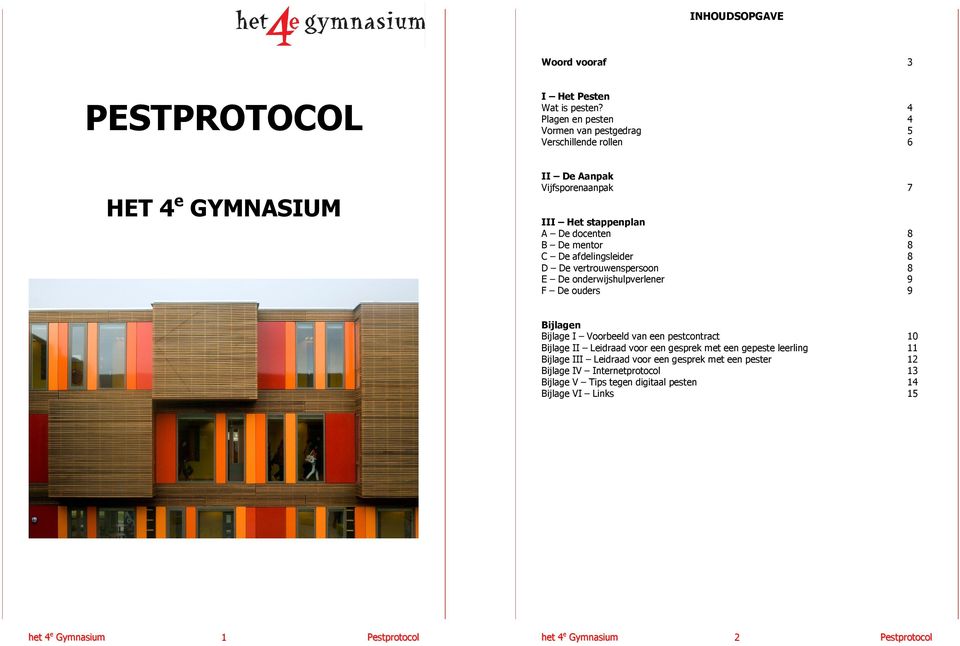 C De afdelingsleider 8 D De vertrouwenspersoon 8 E De onderwijshulpverlener 9 F De ouders 9 Bijlagen Bijlage I Voorbeeld van een pestcontract 10