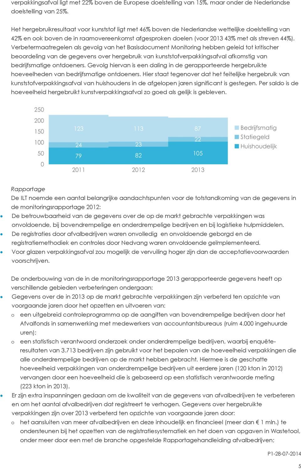 Verbetermaatregelen als gevolg van het Basisdocument Monitoring hebben geleid tot kritischer beoordeling van de gegevens over hergebruik van kunststofverpakkingsafval afkomstig van bedrijfsmatige