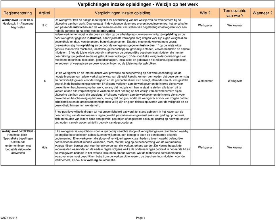 Daartoe past hij de volgende algemene preventiebeginselen toe: het verschaffen van passende instructies aan de nemers en het vaststellen van begeleidingsmaatregelen voor een redelijk garantie op