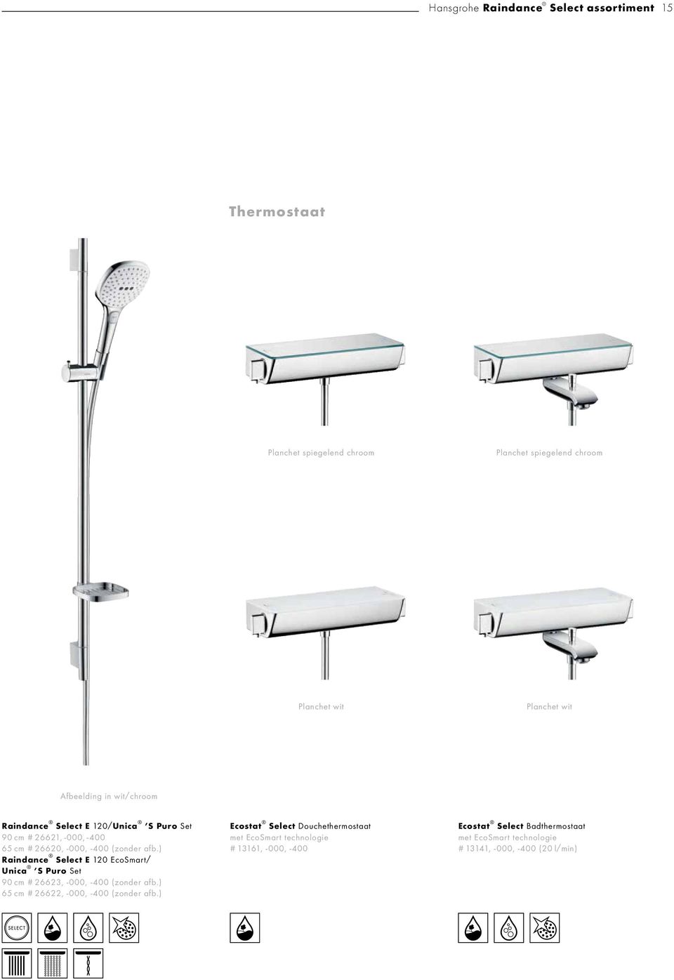 ) Raindance Select E 120 EcoSmart/ Unica S Puro Set 90 cm # 26623, -000, -400 (zonder afb.) 65 cm # 26622, -000, -400 (zonder afb.