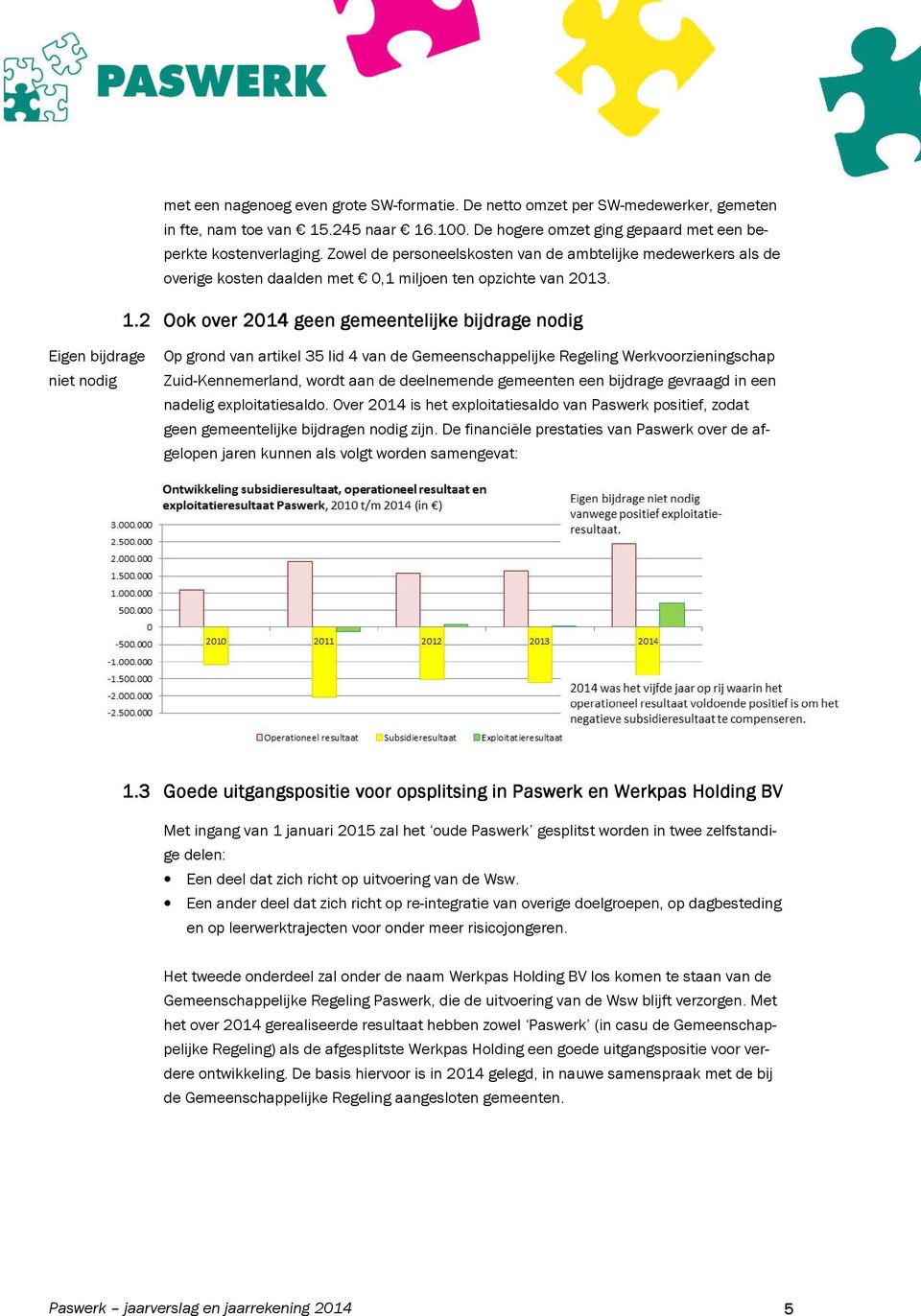 2 Ook over 2014 geen gemeentelijke bijdrage nodig Eigen bijdrage niet nodig Op grond van artikel 35 lid 4 van de Gemeenschappelijke Regeling Werkvoorzieningschap Zuid-Kennemerland, wordt aan de