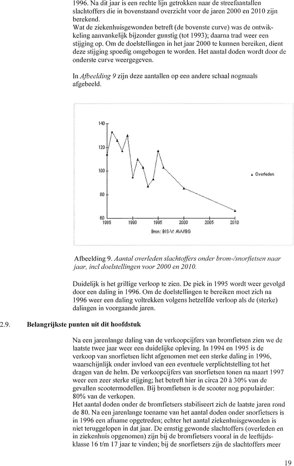 Om de doelstellingen in het jaar 2000 te kunnen bereiken, dient deze stijging spoedig omgebogen te worden. Het aantal doden wordt door de onderste curve weergegeven.