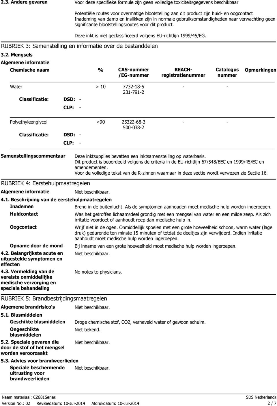 RUBRIEK 3: Samenstelling en informatie over de bestanddelen 3.2.