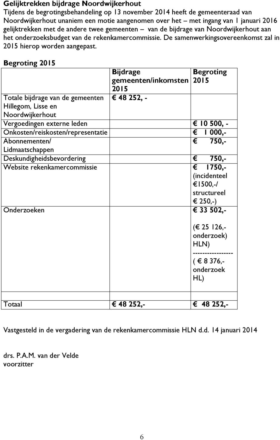 De samenwerkingsovereenkomst zal in 2015 hierop worden aangepast.