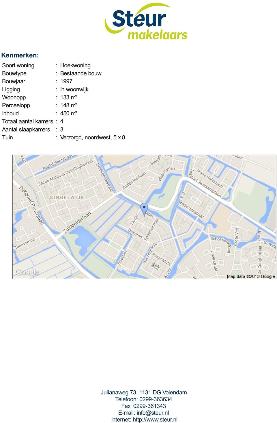 m² Perceelopp : 148 m² Inhoud : 450 m³ Totaal aantal