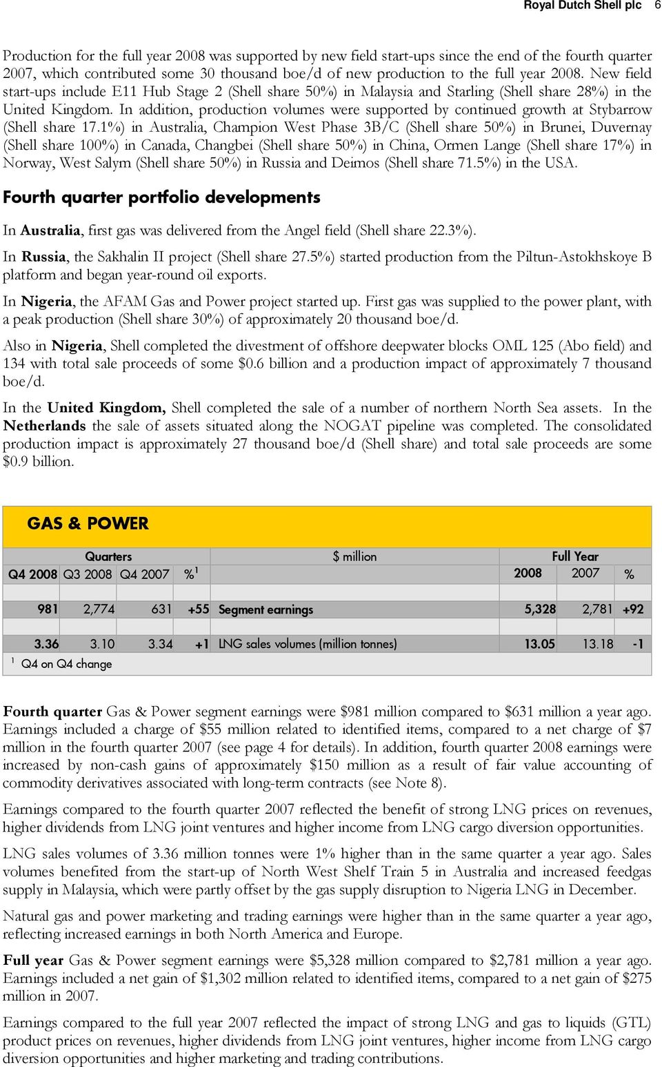 In addition, production volumes were supported by continued growth at Stybarrow (Shell share 17.