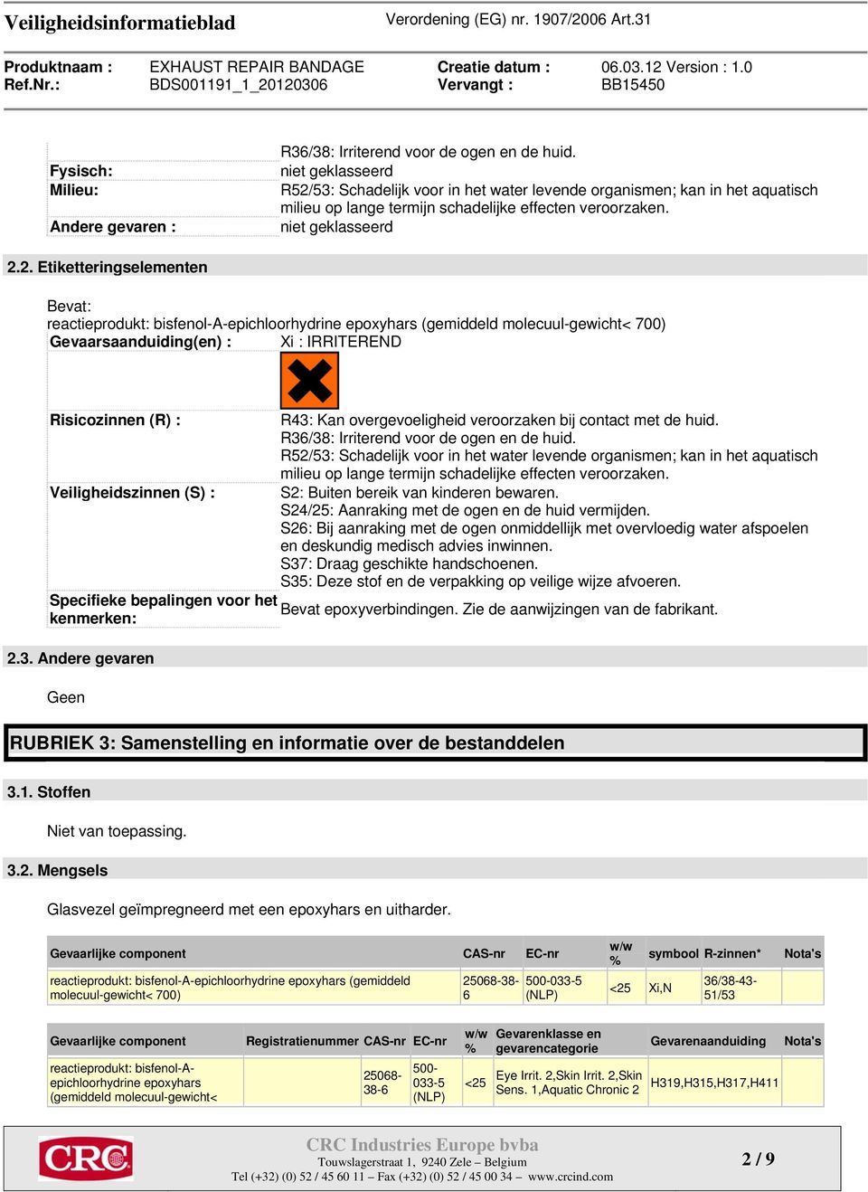 53: Schadelijk voor in het water levende organismen; kan in het aquatisch milieu op lange termijn schadelijke effecten veroorzaken. niet geklasseerd 2.