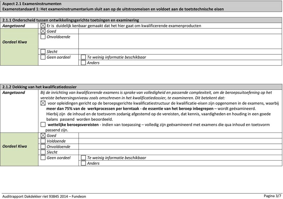 beheersingsniveau zoals omschreven in het kwalificatiedossier, te examineren.