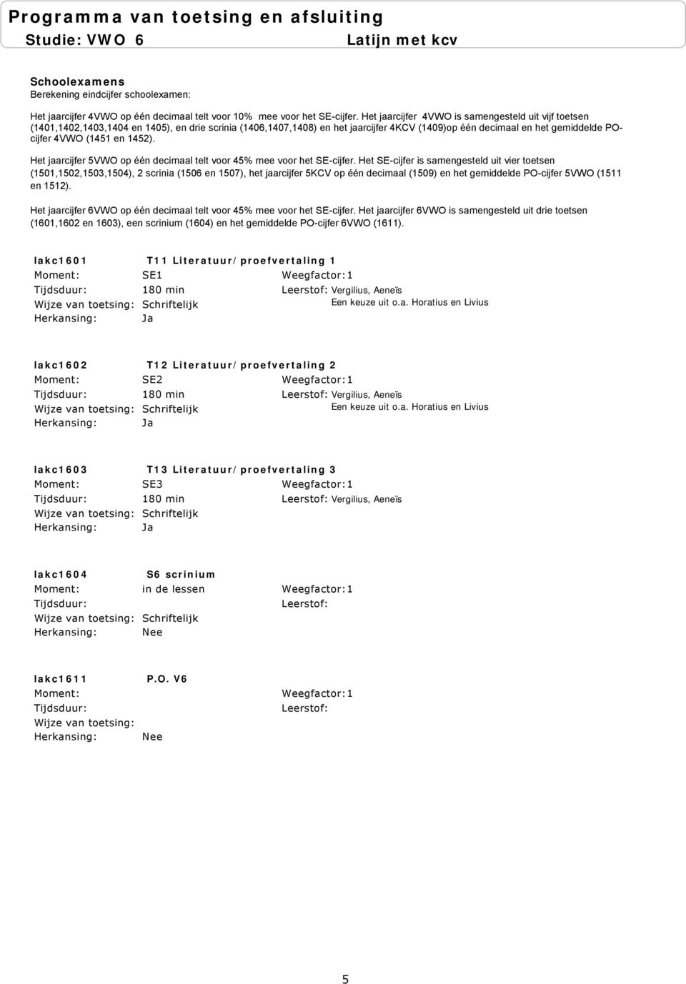 en 1452). Het jaarcijfer 5VWO op één decimaal telt voor 45% mee voor het SE-cijfer.