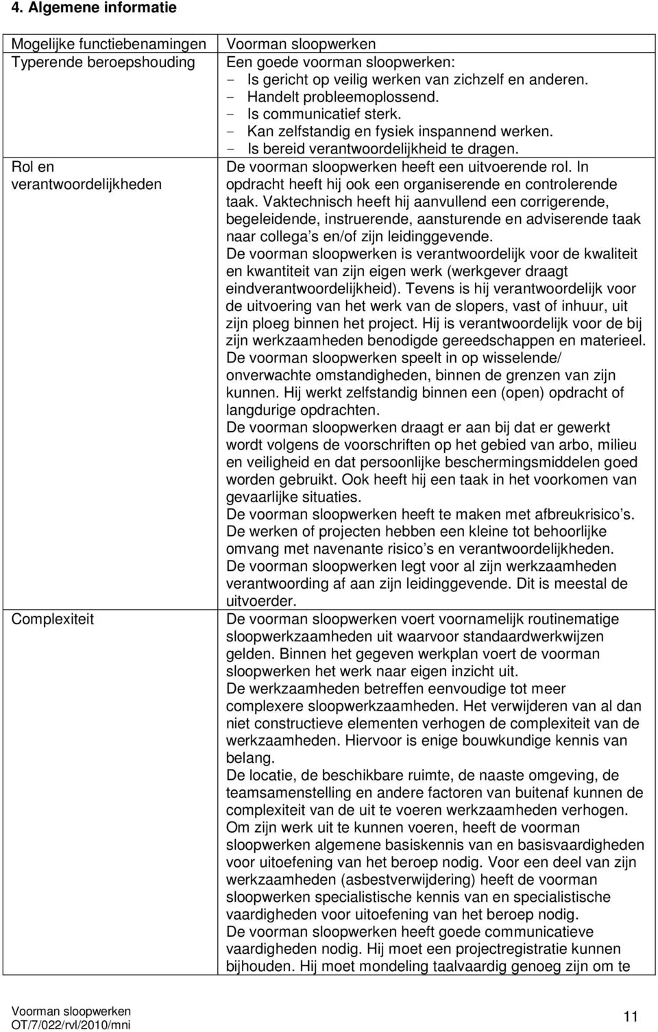 De voorman sloopwerken heeft een uitvoerende rol. In opdracht heeft hij ook een organiserende en controlerende taak.