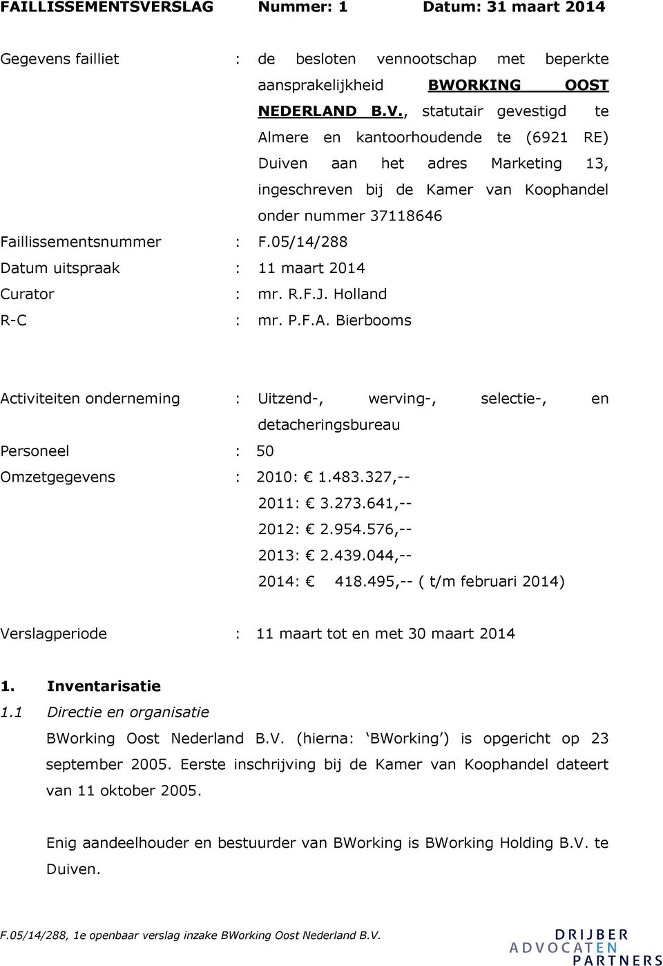 , statutair gevestigd te Almere en kantoorhoudende te (6921 RE) Duiven aan het adres Marketing 13, ingeschreven bij de Kamer van Koophandel onder nummer 37118646 Faillissementsnummer : F.