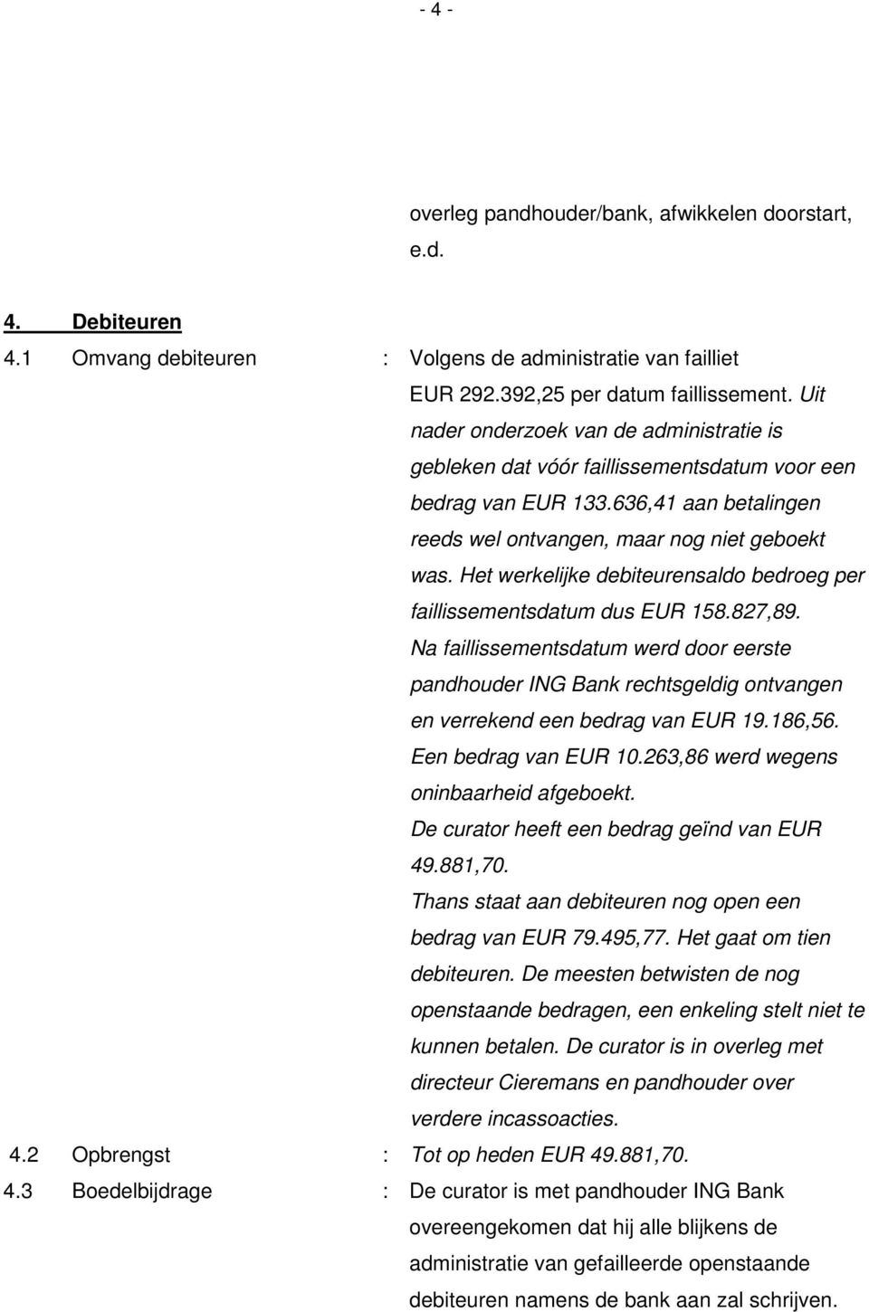 Het werkelijke debiteurensaldo bedroeg per faillissementsdatum dus EUR 158.827,89.