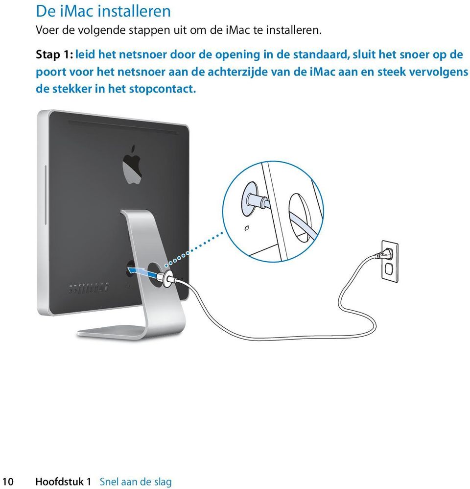 op de poort voor het netsnoer aan de achterzijde van de imac aan en steek