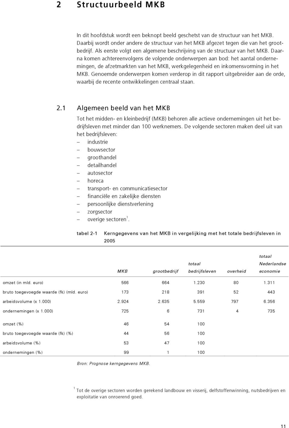 Daarna komen achtereenvolgens de volgende onderwerpen aan bod: het aantal ondernemingen, de afzetmarkten van het MKB, werkgelegenheid en inkomensvorming in het MKB.