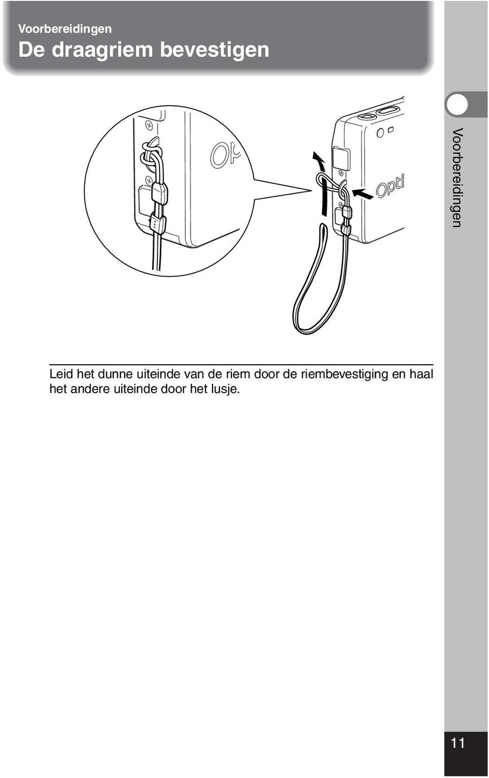 van de riem door de riembevestiging en