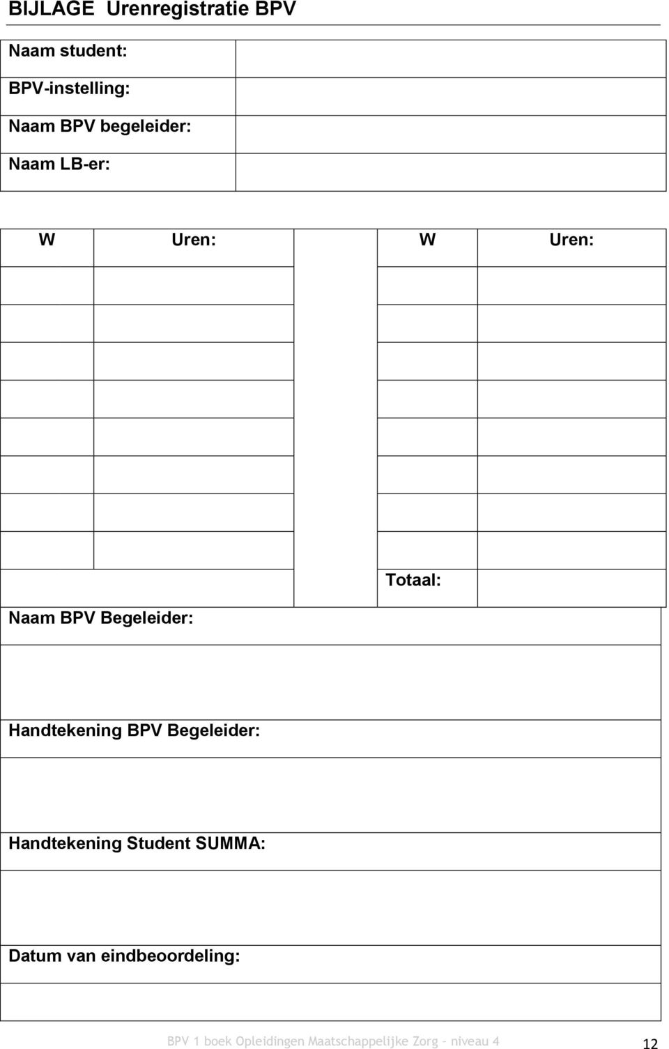 Handtekening BPV Begeleider: Handtekening Student SUMMA: Datum van