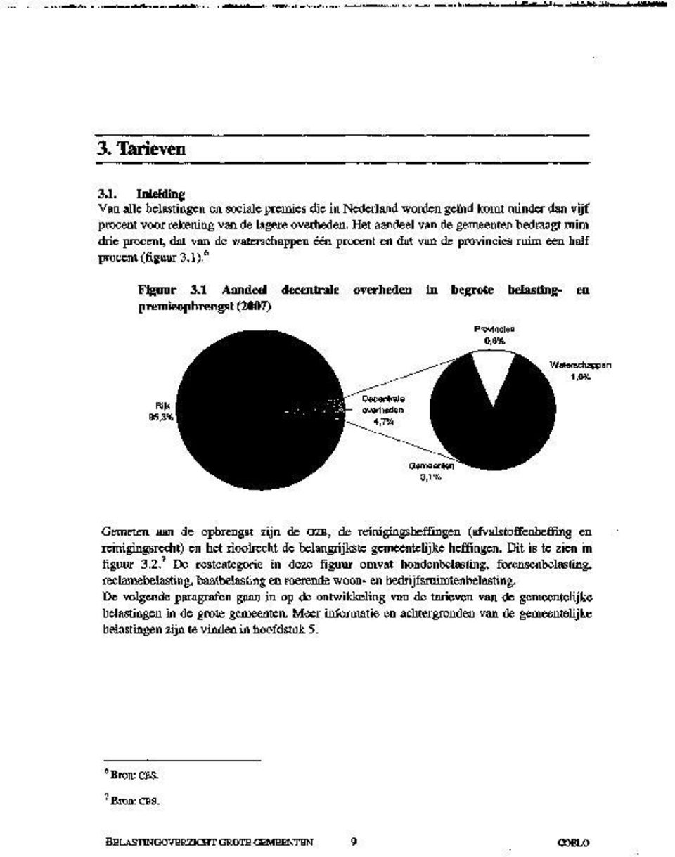 l Aandeel decentrale overheden in begrote belasting- en preniieopbrengst (2007) Rijk 95,3% Gemeten aan de opbrengst zijn de OZB, de reinigingshef6ngen (afvalstoffenheffing en reinigingsrecht) en het