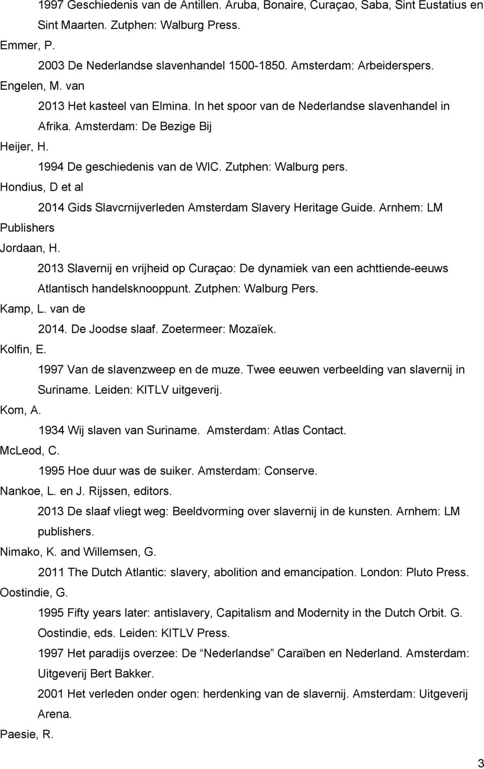 Zutphen: Walburg pers. Hondius, D et al 2014 Gids Slavcrnijverleden Amsterdam Slavery Heritage Guide. Arnhem: LM Publishers Jordaan, H.