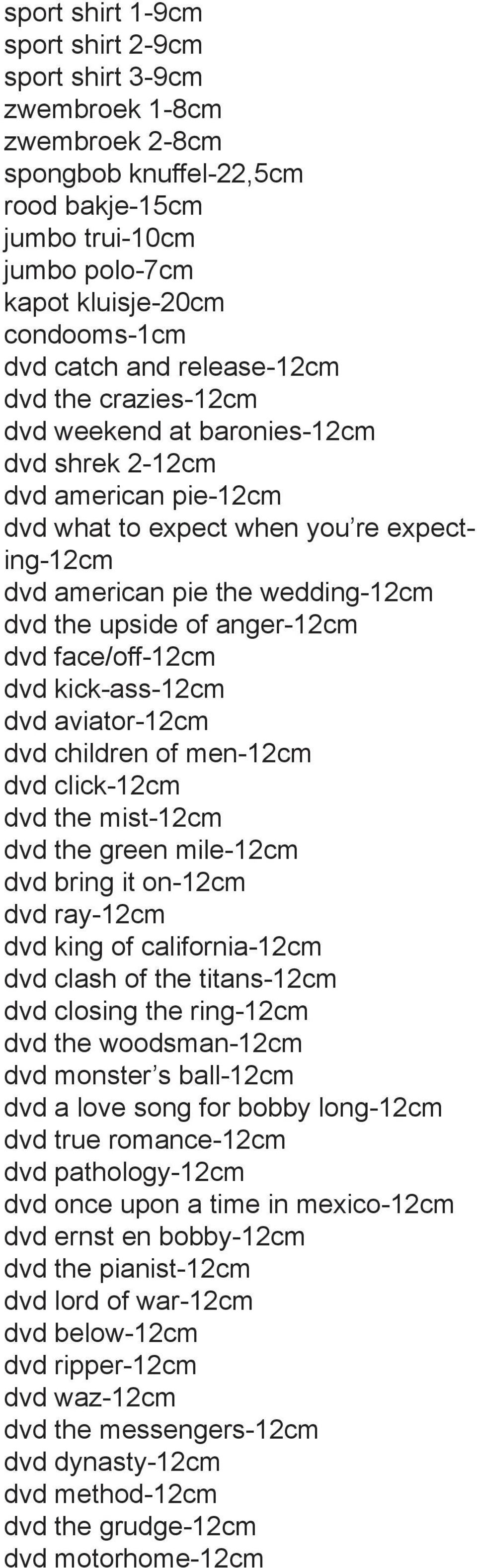 upside of anger-12cm dvd face/off-12cm dvd kick-ass-12cm dvd aviator-12cm dvd children of men-12cm dvd click-12cm dvd the mist-12cm dvd the green mile-12cm dvd bring it on-12cm dvd ray-12cm dvd king