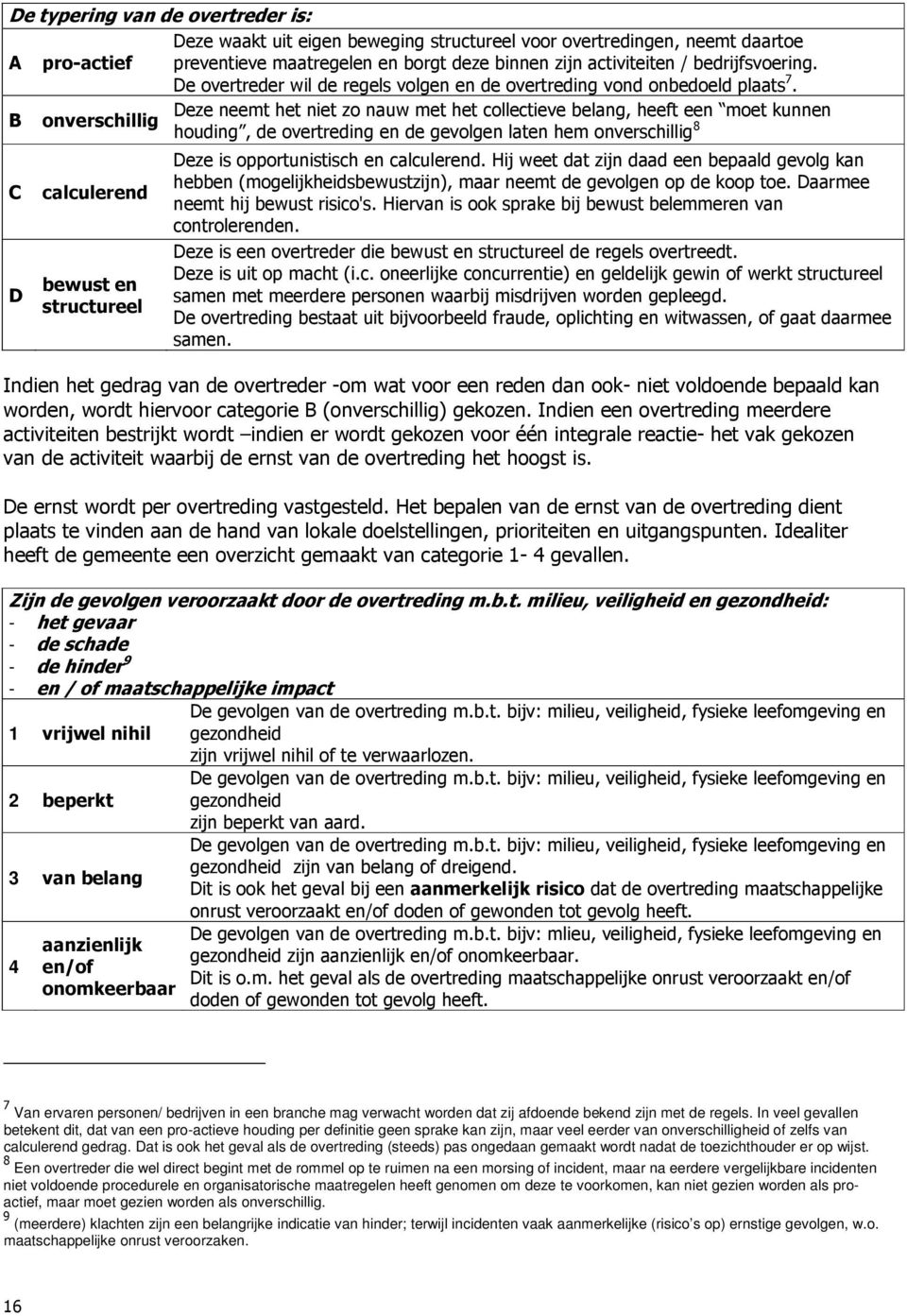 B Deze neemt het niet zo nauw met het collectieve belang, heeft een moet kunnen onverschillig houding, de overtreding en de gevolgen laten hem onverschillig 8 C D calculerend bewust en structureel