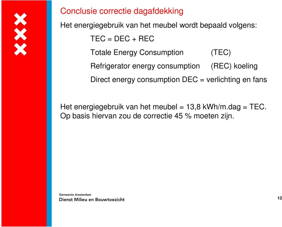 consumption (REC) koeling Direct energy consumption DEC = verlichting en fans Het