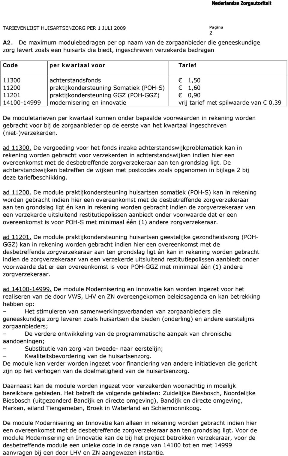 moduletarieven per kwartaal kunnen onder bepaalde voorwaarden in rekening worden gebracht voor bij de zorgaanbieder op de eerste van het kwartaal ingeschreven (niet-)verzekerden. ad 11300.