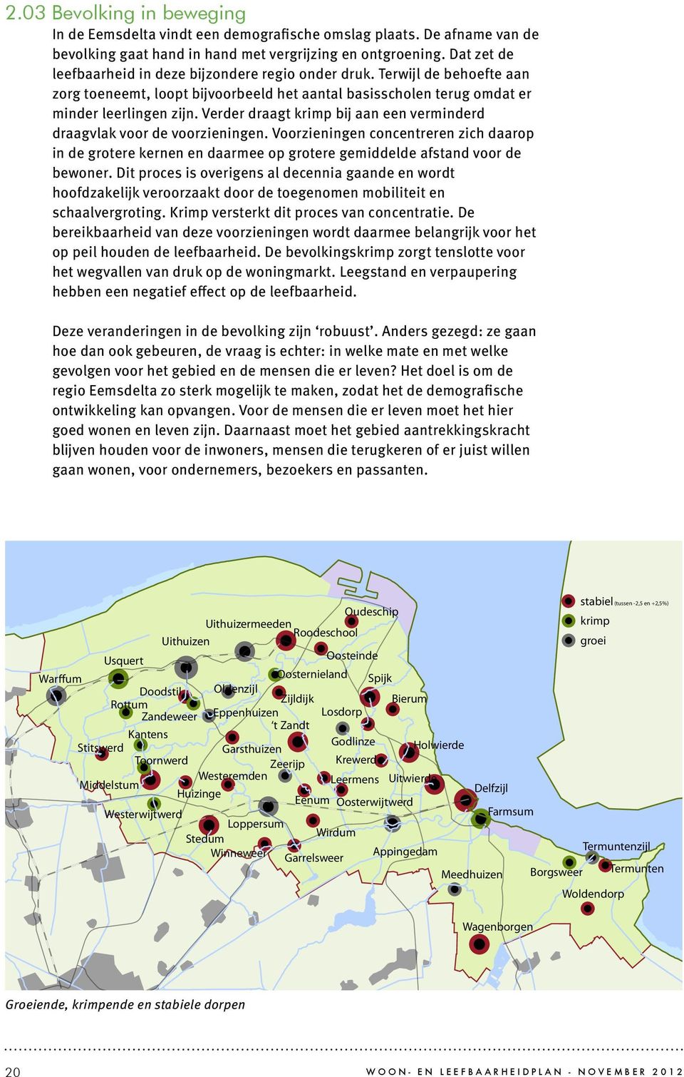 Verder draagt krimp bij aan een verminderd draagvlak voor de voorzieningen. Voorzieningen concentreren zich daarop in de grotere kernen en daarmee op grotere gemiddelde afstand voor de bewoner.